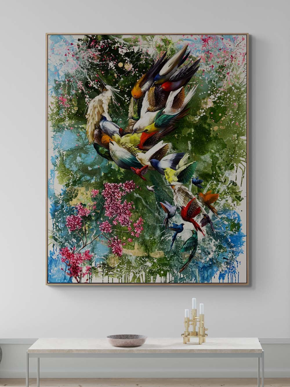 Bahar Bahçesinde Simurg Yağlı Boya Tablosu