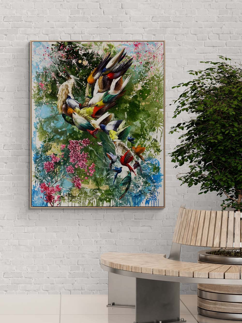 Bahar Bahçesinde Simurg Yağlı Boya Tablosu