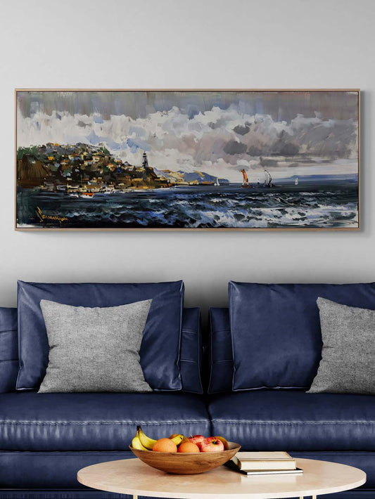 Sahil Kasabasında Gün Yağlı Boya Tablosu