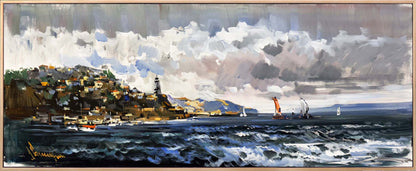 Sahil Kasabasında Gün Yağlı Boya Tablosu