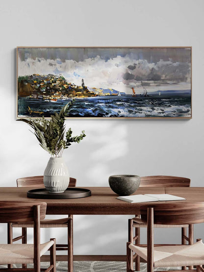 Sahil Kasabasında Gün Yağlı Boya Tablosu