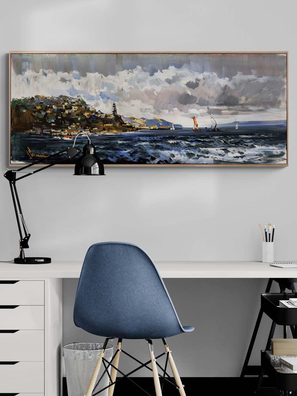 Sahil Kasabasında Gün Yağlı Boya Tablosu