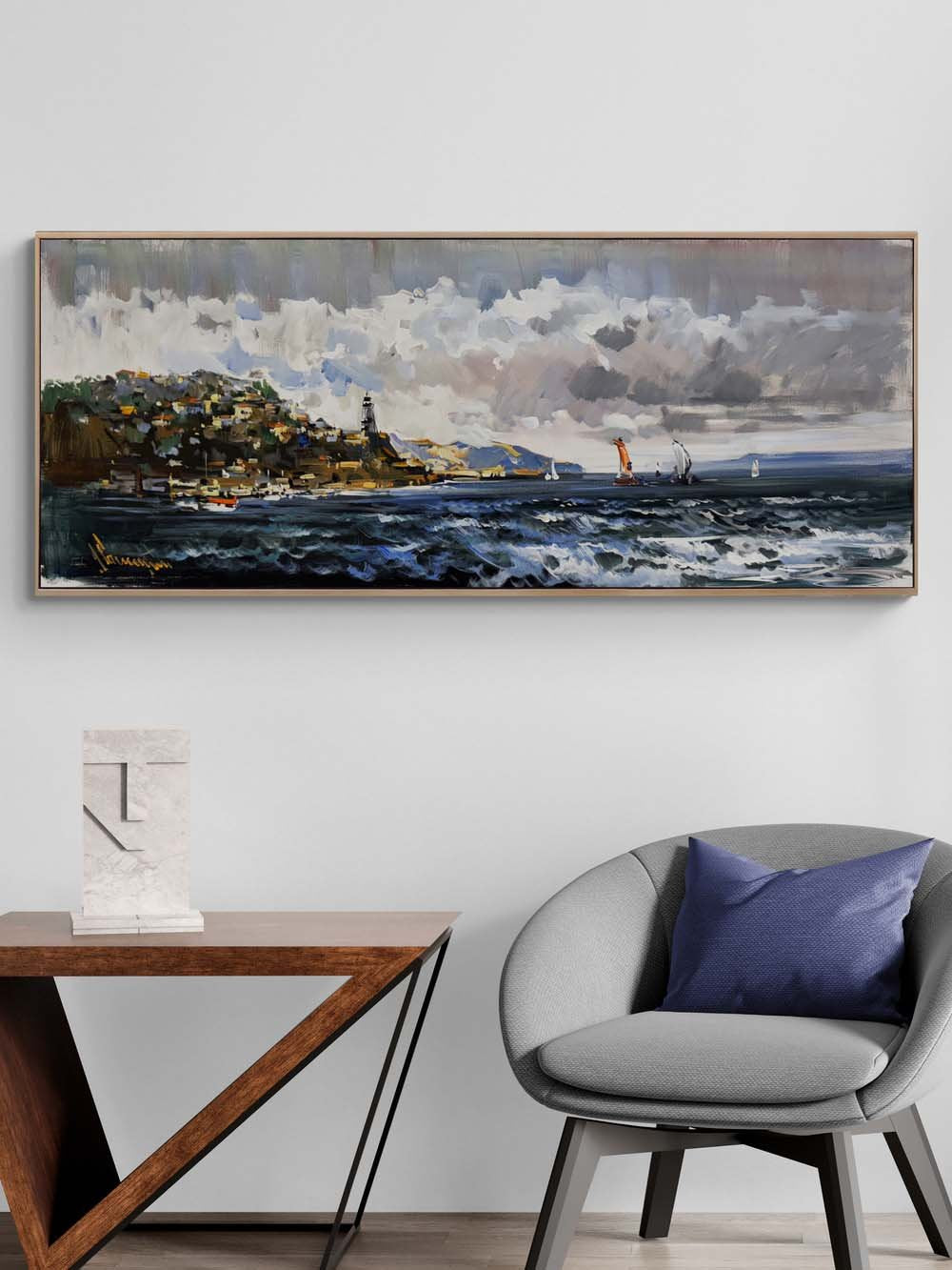 Sahil Kasabasında Gün Yağlı Boya Tablosu