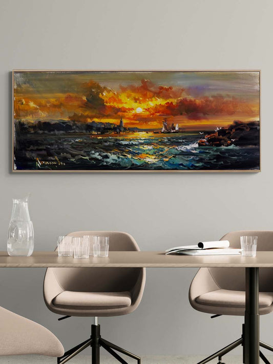 Gün Son Işığında Deniz Yağlı Boya Tablosu