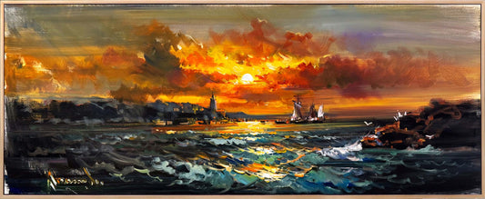 Gün Son Işığında Deniz Yağlı Boya Tablosu