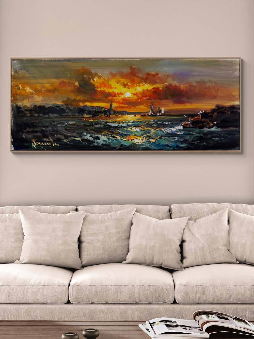 Gün Son Işığında Deniz Yağlı Boya Tablosu