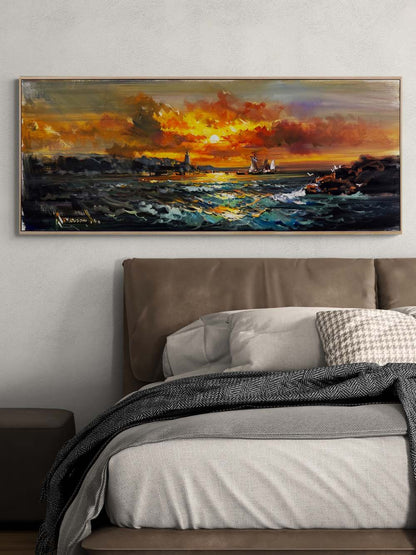 Gün Son Işığında Deniz Yağlı Boya Tablosu