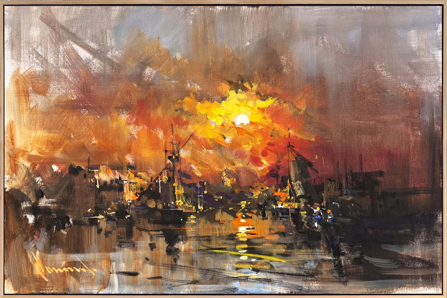 Günbatımında Liman Yağlı Boya Tablosu