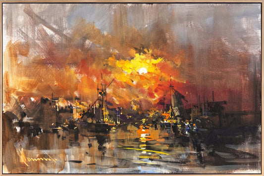 Günbatımında Liman Yağlı Boya Tablosu