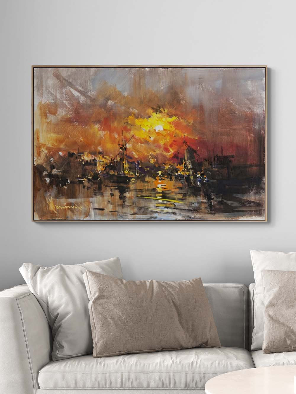 Günbatımında Liman Yağlı Boya Tablosu