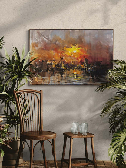 Günbatımında Liman Yağlı Boya Tablosu