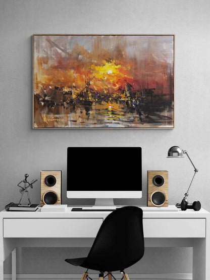 Günbatımında Liman Yağlı Boya Tablosu