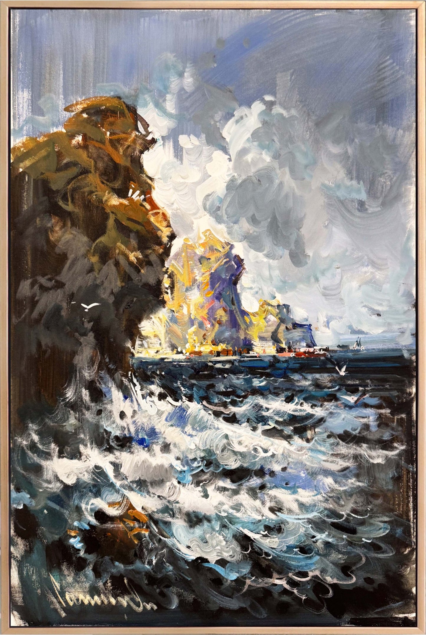 Kayalara Vuran Öfke Yağlı Boya Tablosu