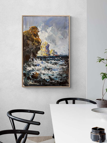 Kayalara Vuran Öfke Yağlı Boya Tablosu