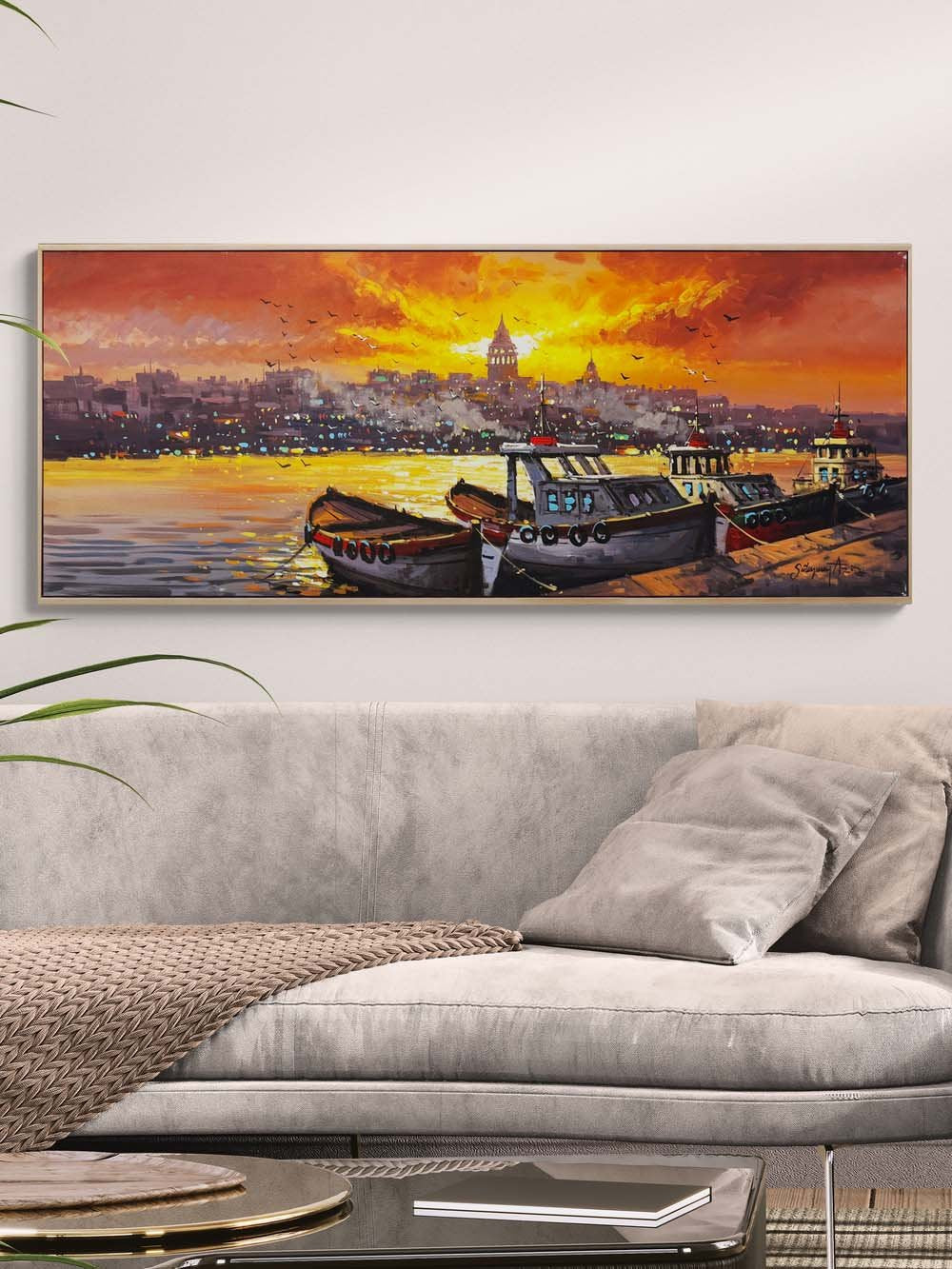 Boğazda Sessiz Kayıklar Yağlı Boya Tablosu