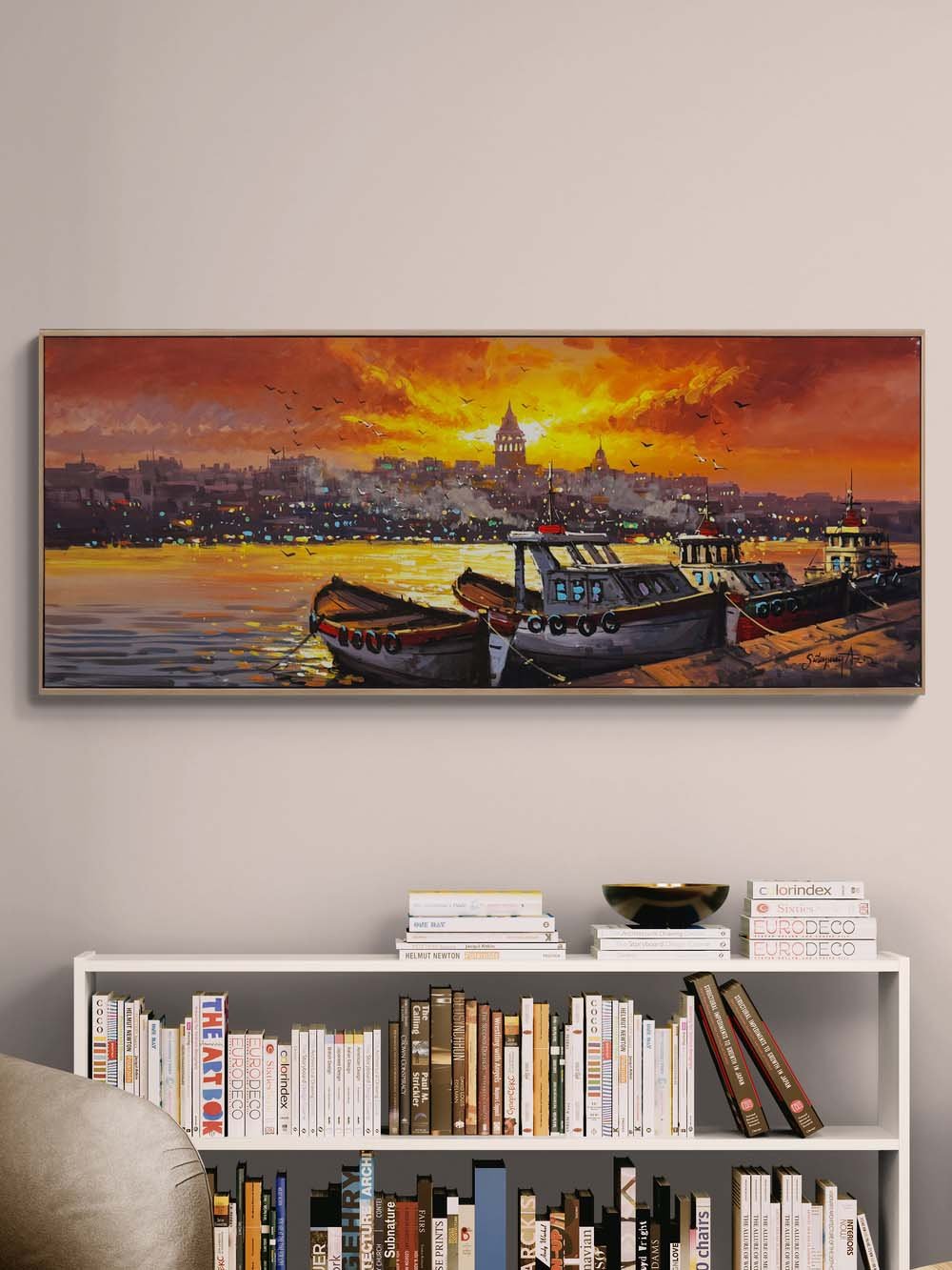 Boğazda Sessiz Kayıklar Yağlı Boya Tablosu