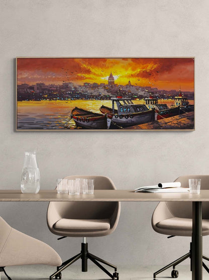 Boğazda Sessiz Kayıklar Yağlı Boya Tablosu