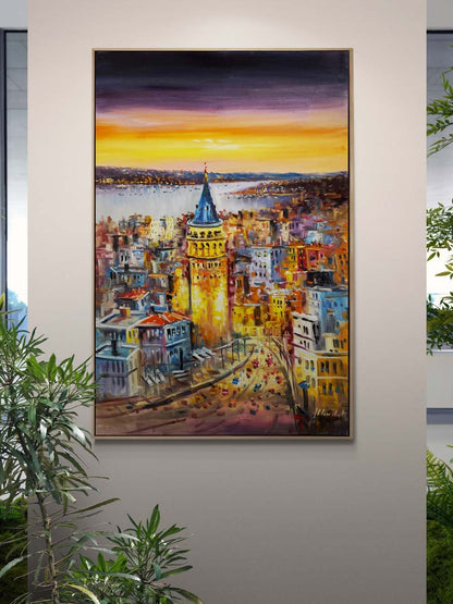Gecenin Işığında İstanbul Yağlı Boya Tablosu