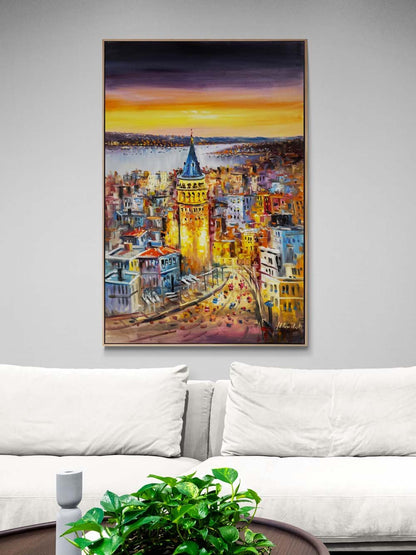 Gecenin Işığında İstanbul Yağlı Boya Tablosu