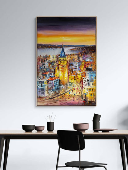 Gecenin Işığında İstanbul Yağlı Boya Tablosu
