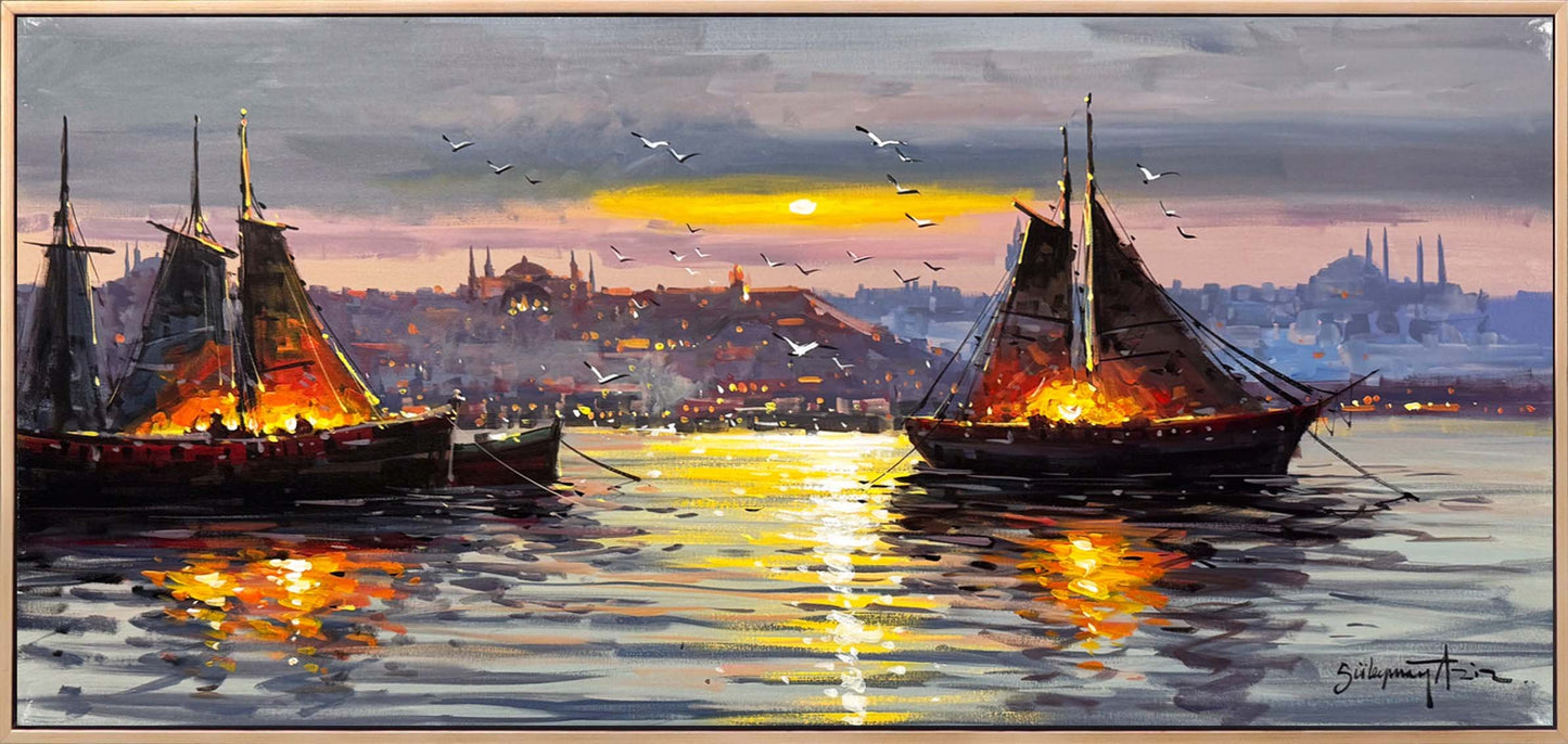 Boğazda Gün Doğumu Yağlı Boya Tablosu