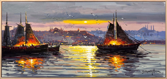 Boğazda Gün Doğumu Yağlı Boya Tablosu