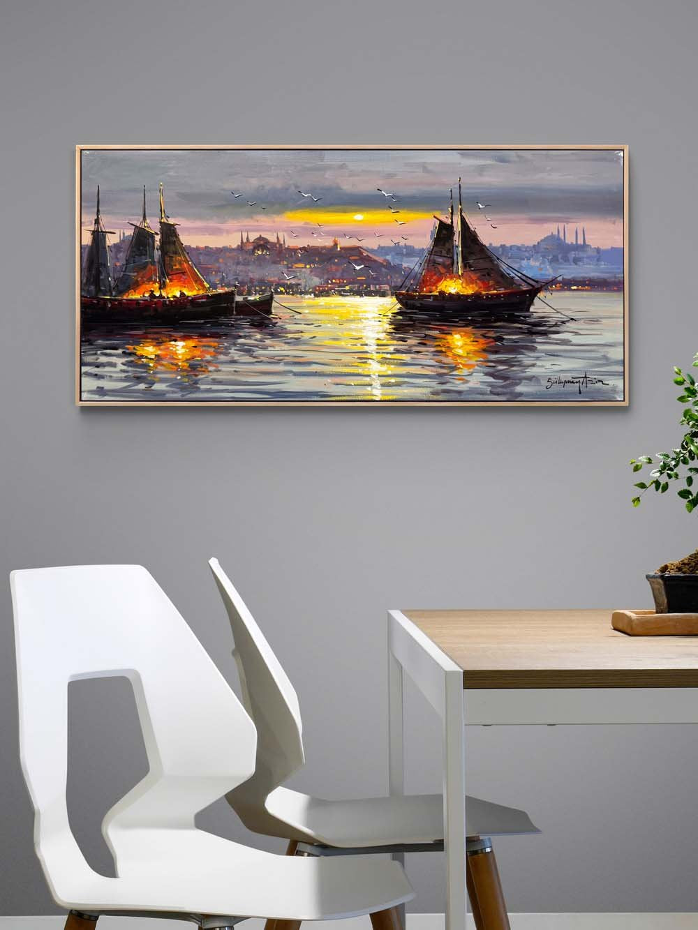 Boğazda Gün Doğumu Yağlı Boya Tablosu