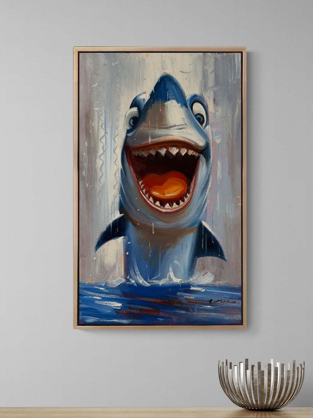 Neşeli Köpek Balığı Yağlı Boya Tablosu