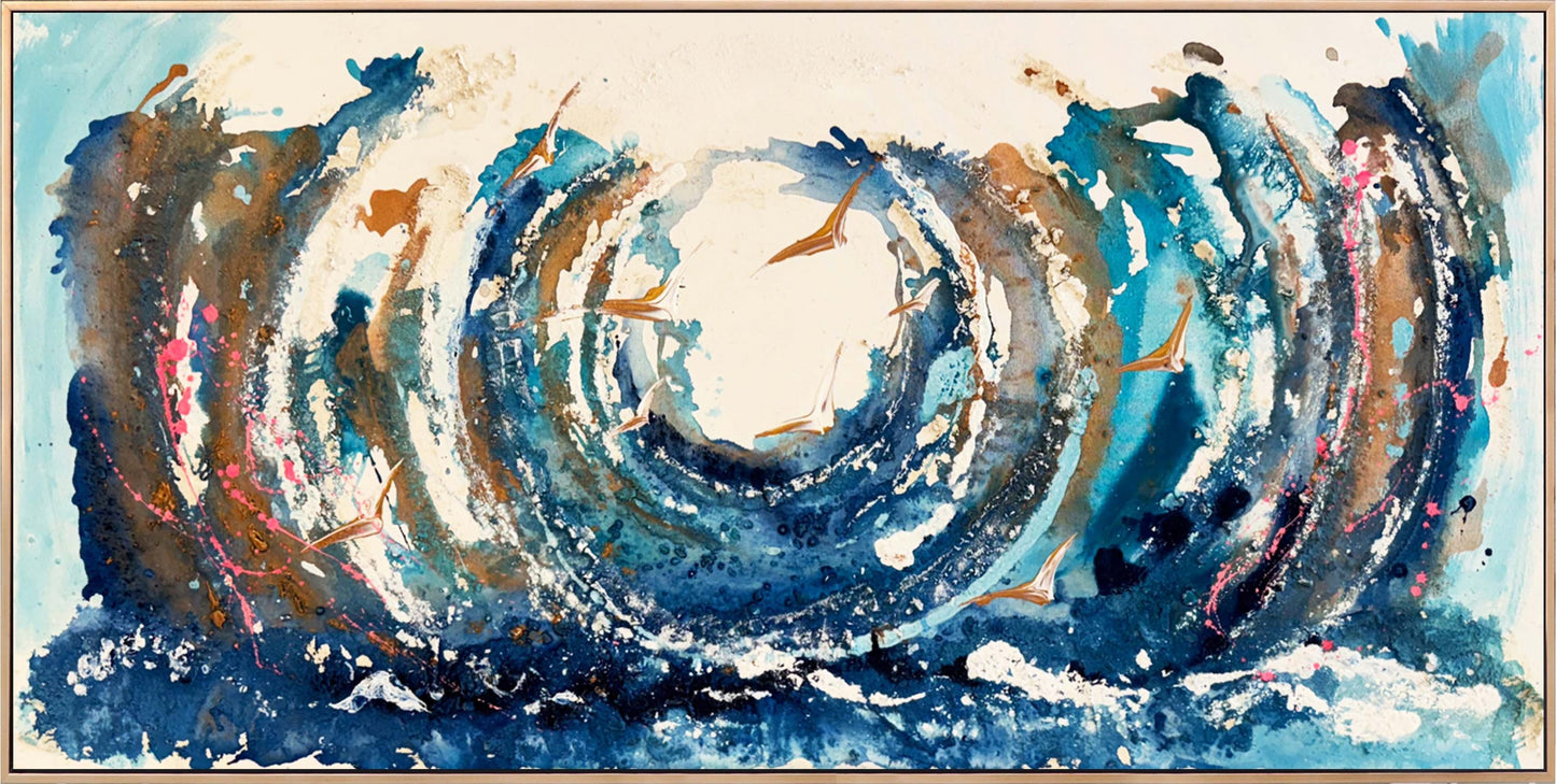 Dalgaların İçinde Kuşlar Yağlı Boya Tablosu