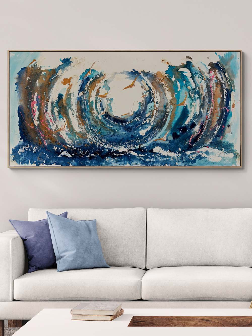 Dalgaların İçinde Kuşlar Yağlı Boya Tablosu