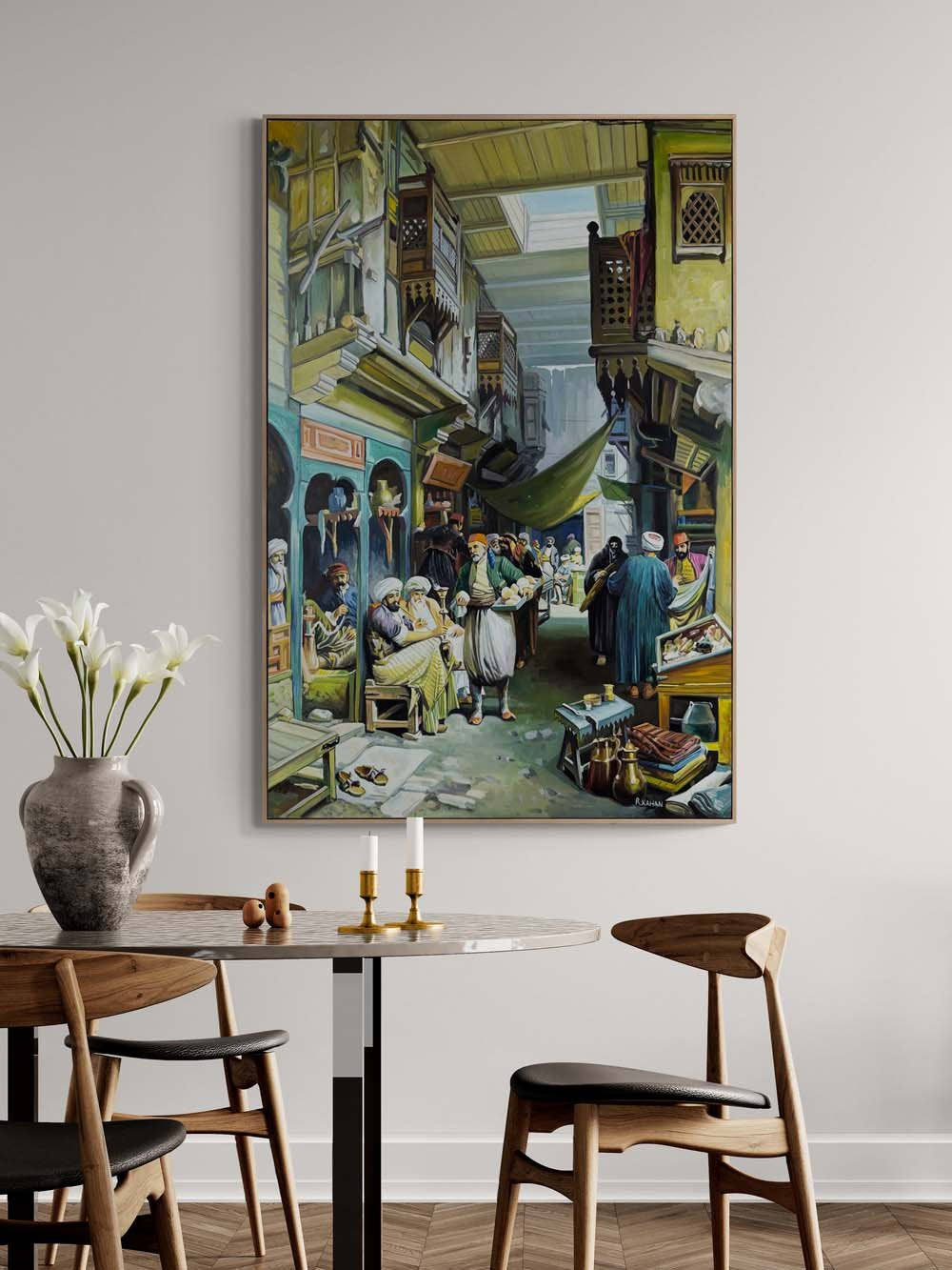 Eski İstanbul Çarşısında Yağlı Boya Tablosu