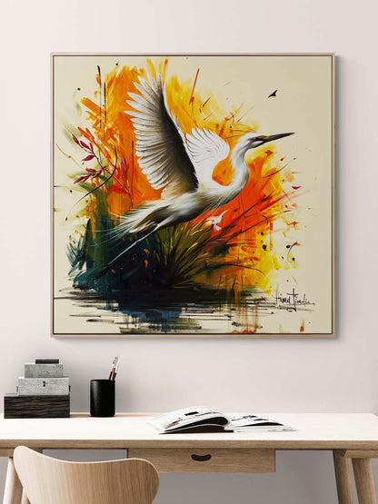 Turna Kuşu Gökyüzünde Yağlı Boya Tablosu