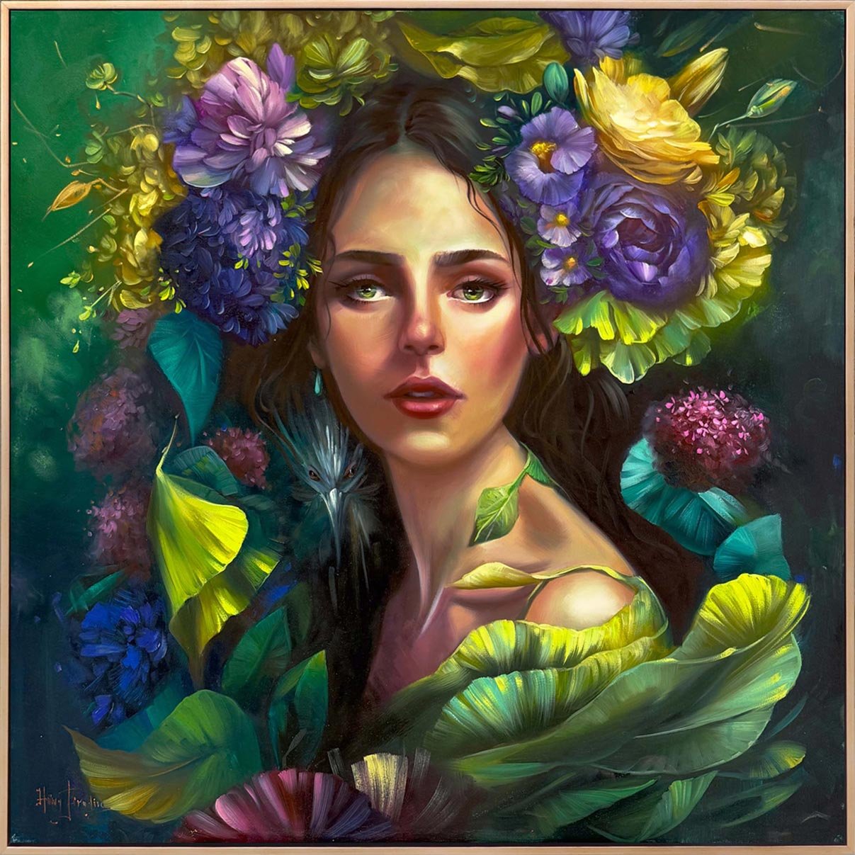 Yeşilin İçindeki Kadın Yağlı Boya Tablosu