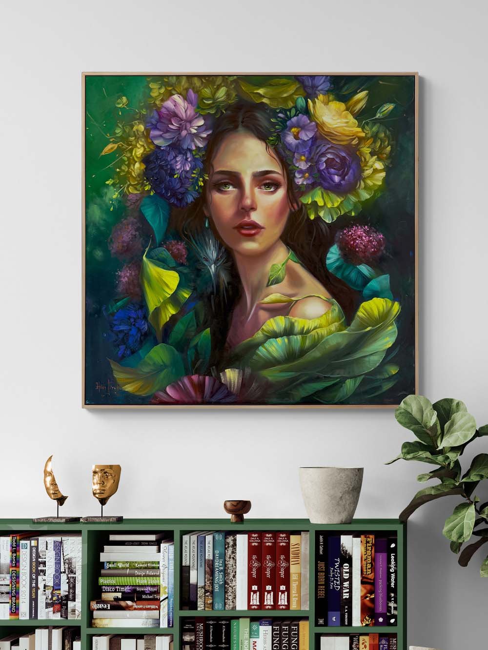 Yeşilin İçindeki Kadın Yağlı Boya Tablosu