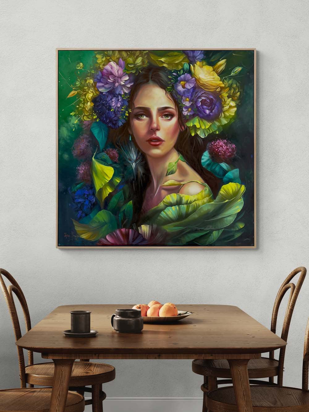 Yeşilin İçindeki Kadın Yağlı Boya Tablosu