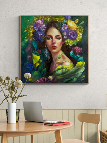 Yeşilin İçindeki Kadın Yağlı Boya Tablosu