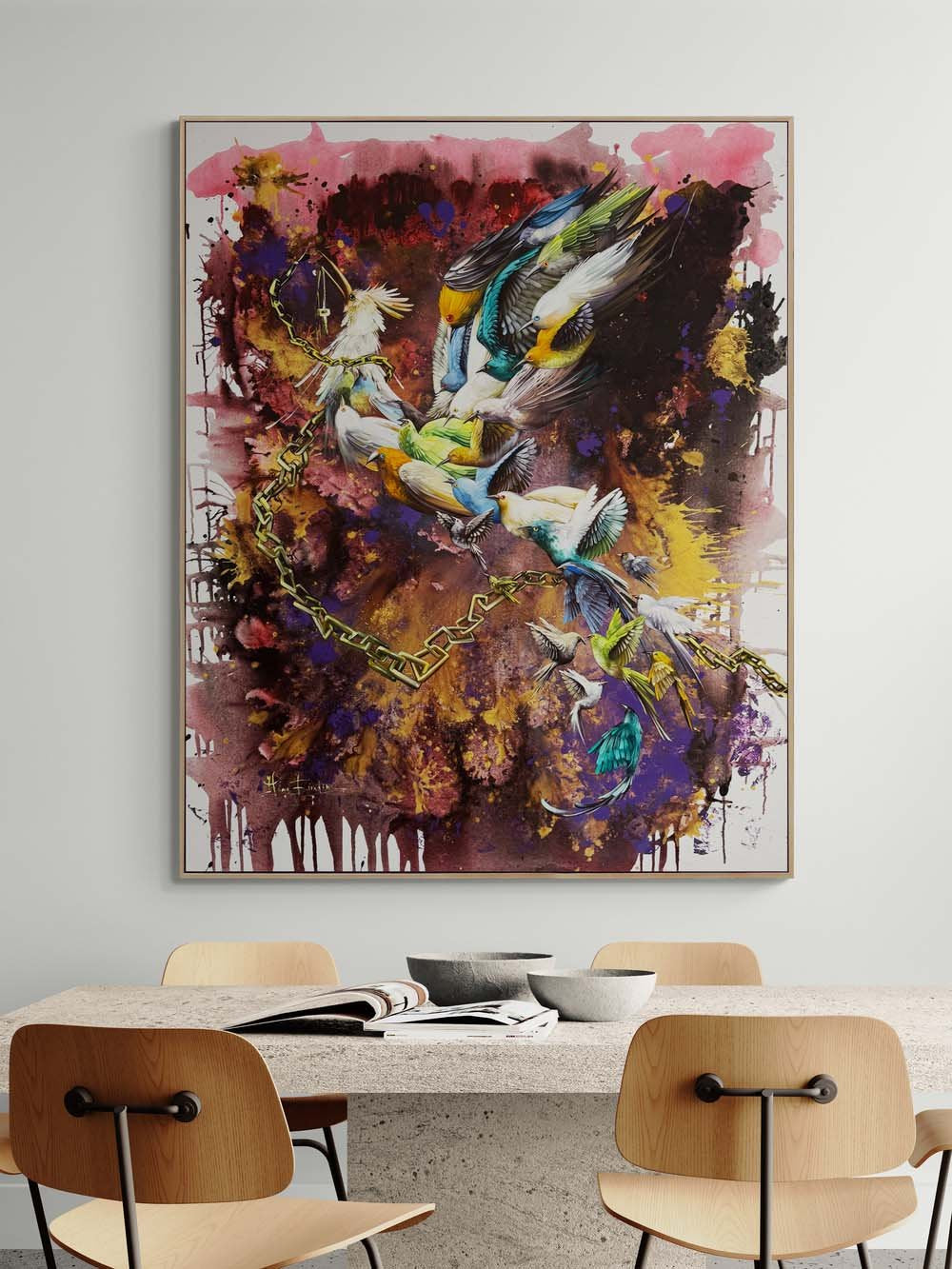 Kanatların Buluşması Simurg Yağlı Boya Tablosu