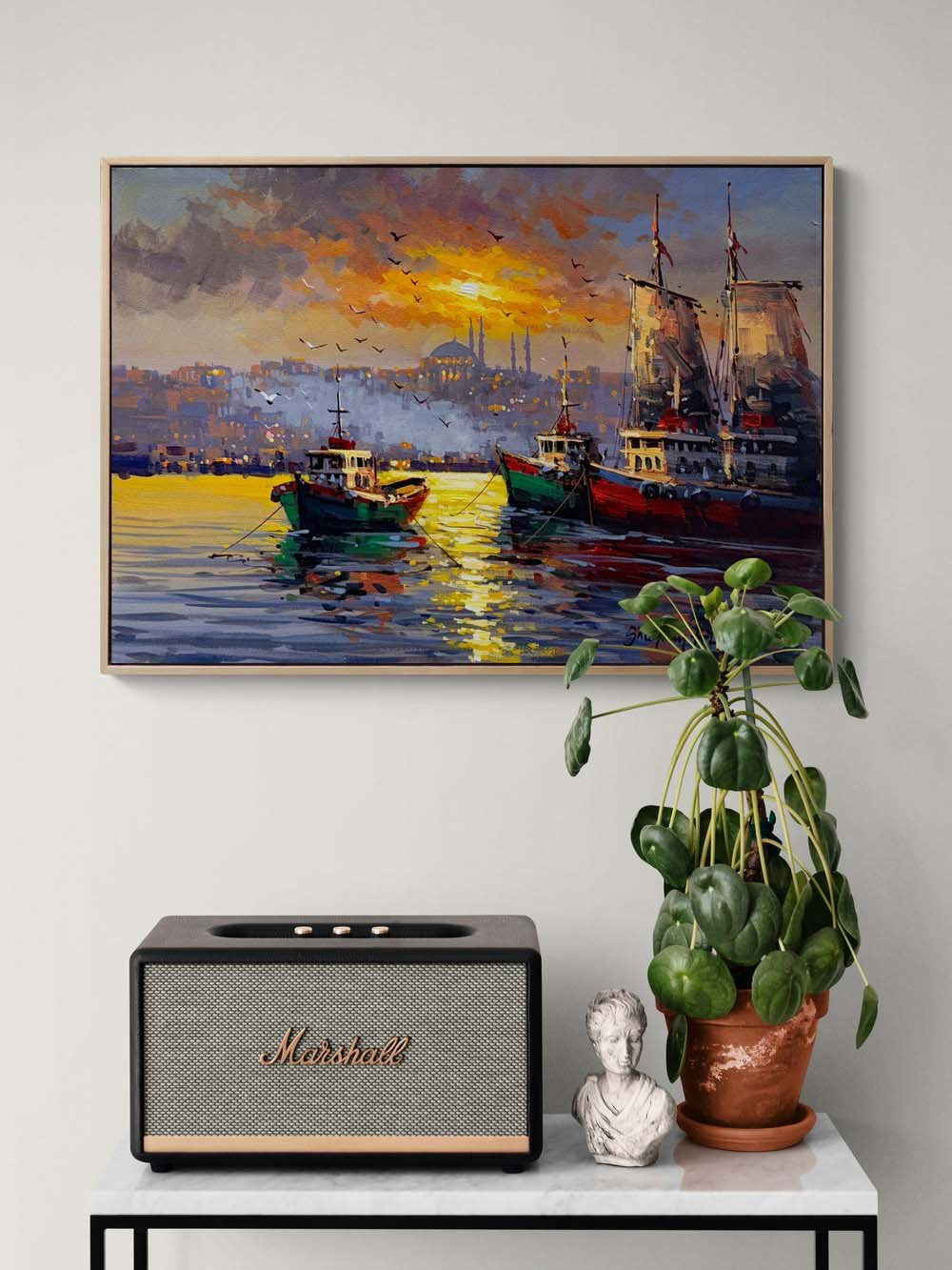 Boğazda Akşam Ezgisi Yağlı Boya Tablosu