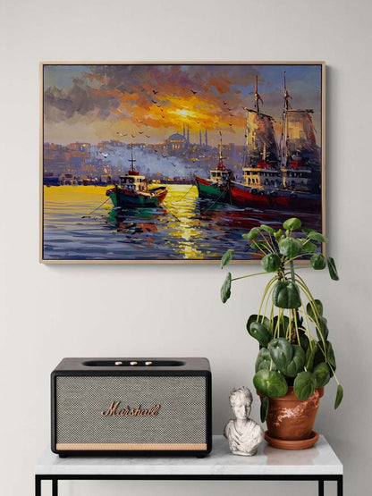 Boğazda Akşam Ezgisi Yağlı Boya Tablosu