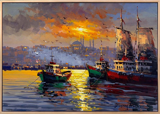 Boğazda Akşam Ezgisi Yağlı Boya Tablosu