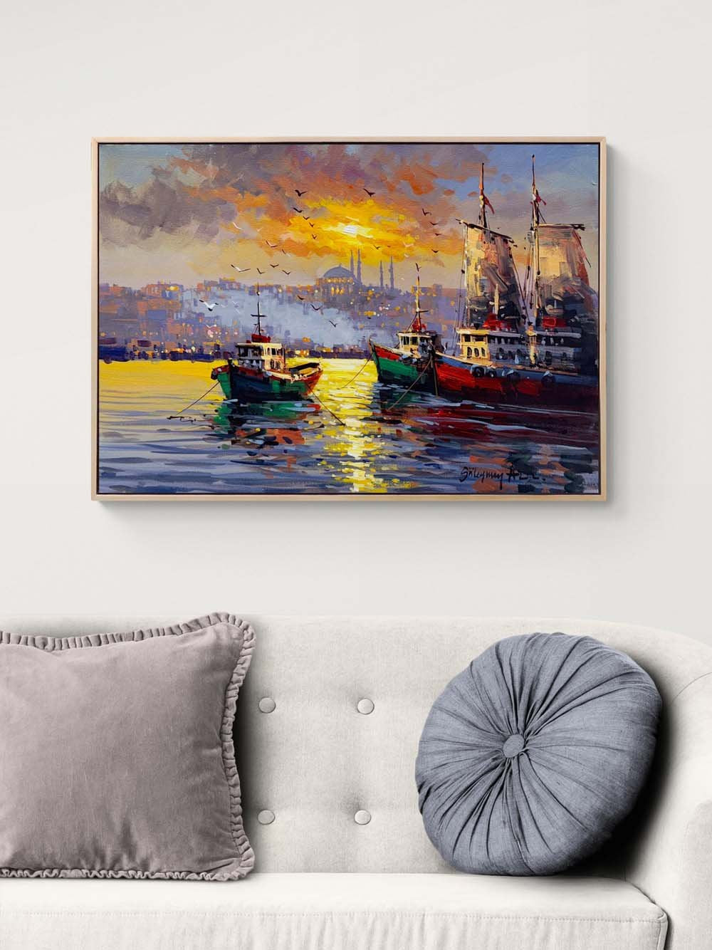 Boğazda Akşam Ezgisi Yağlı Boya Tablosu