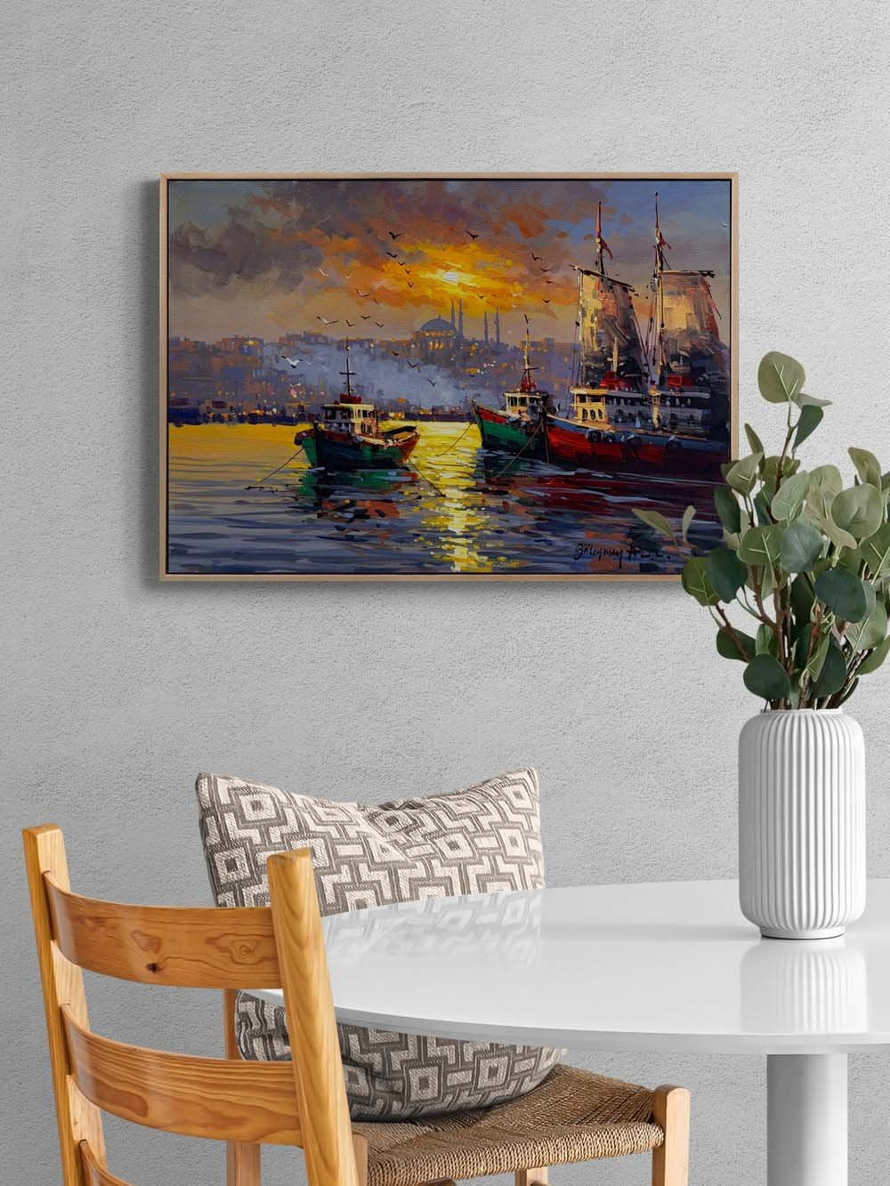 Boğazda Akşam Ezgisi Yağlı Boya Tablosu