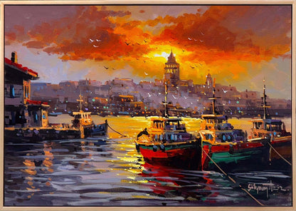 İstanbul’da Gün Batımı Yağlı Boya Tablosu