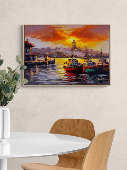İstanbul’da Gün Batımı Yağlı Boya Tablosu