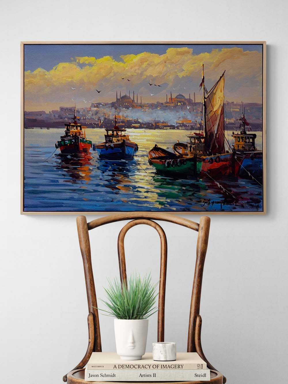 İstanbul Boğazı Akşam Yağlı Boya Tablosu