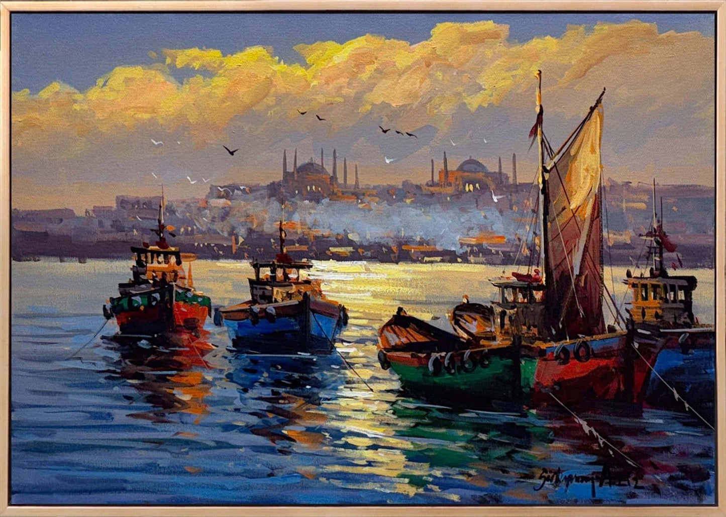 İstanbul Boğazı Akşam Yağlı Boya Tablosu