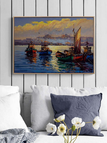 İstanbul Boğazı Akşam Yağlı Boya Tablosu