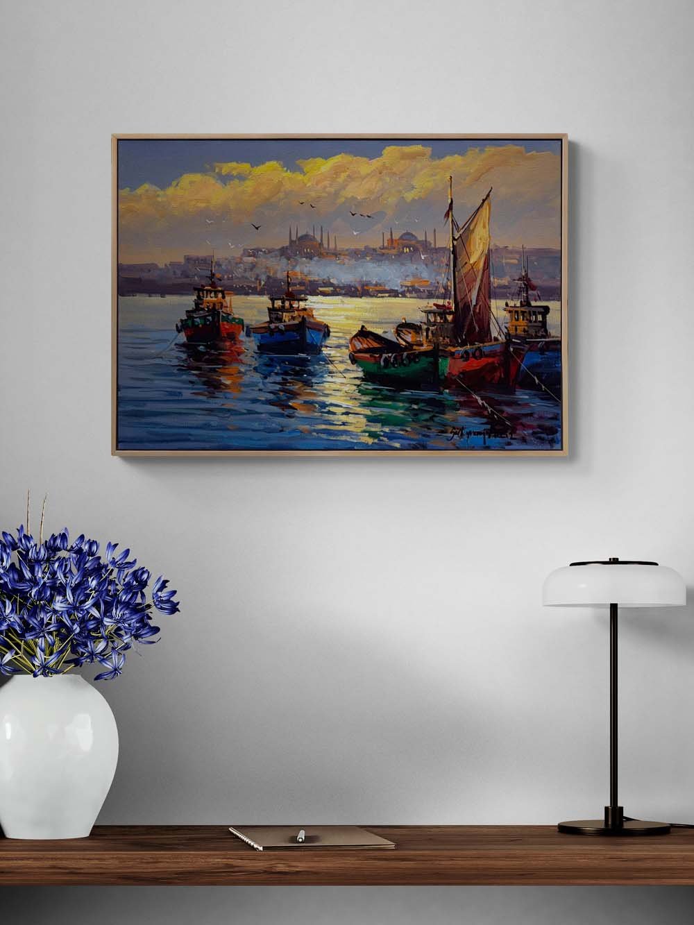 İstanbul Boğazı Akşam Yağlı Boya Tablosu