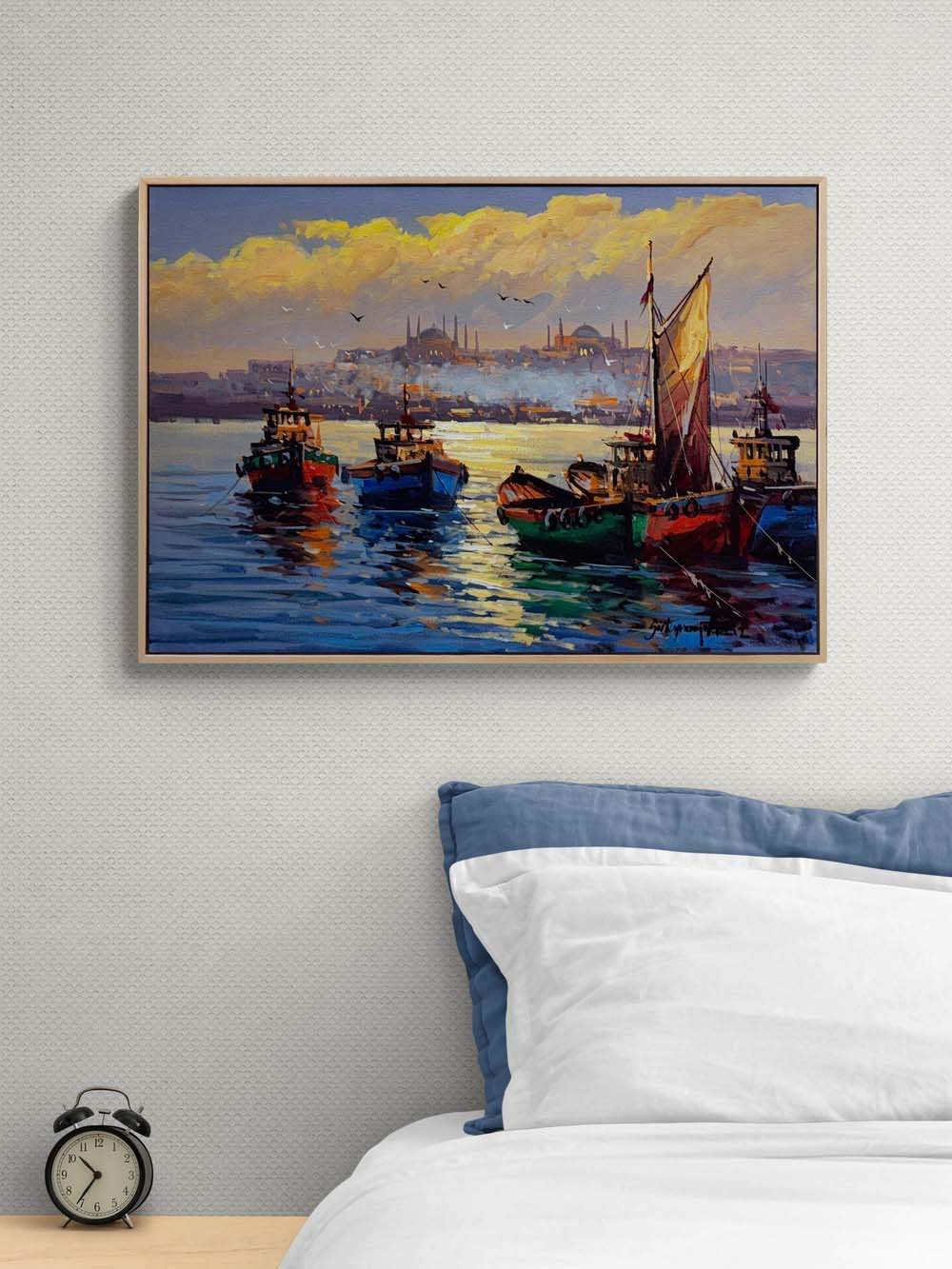 İstanbul Boğazı Akşam Yağlı Boya Tablosu