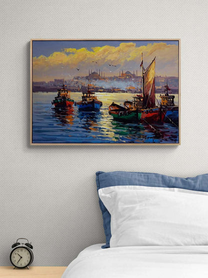 İstanbul Boğazı Akşam Yağlı Boya Tablosu